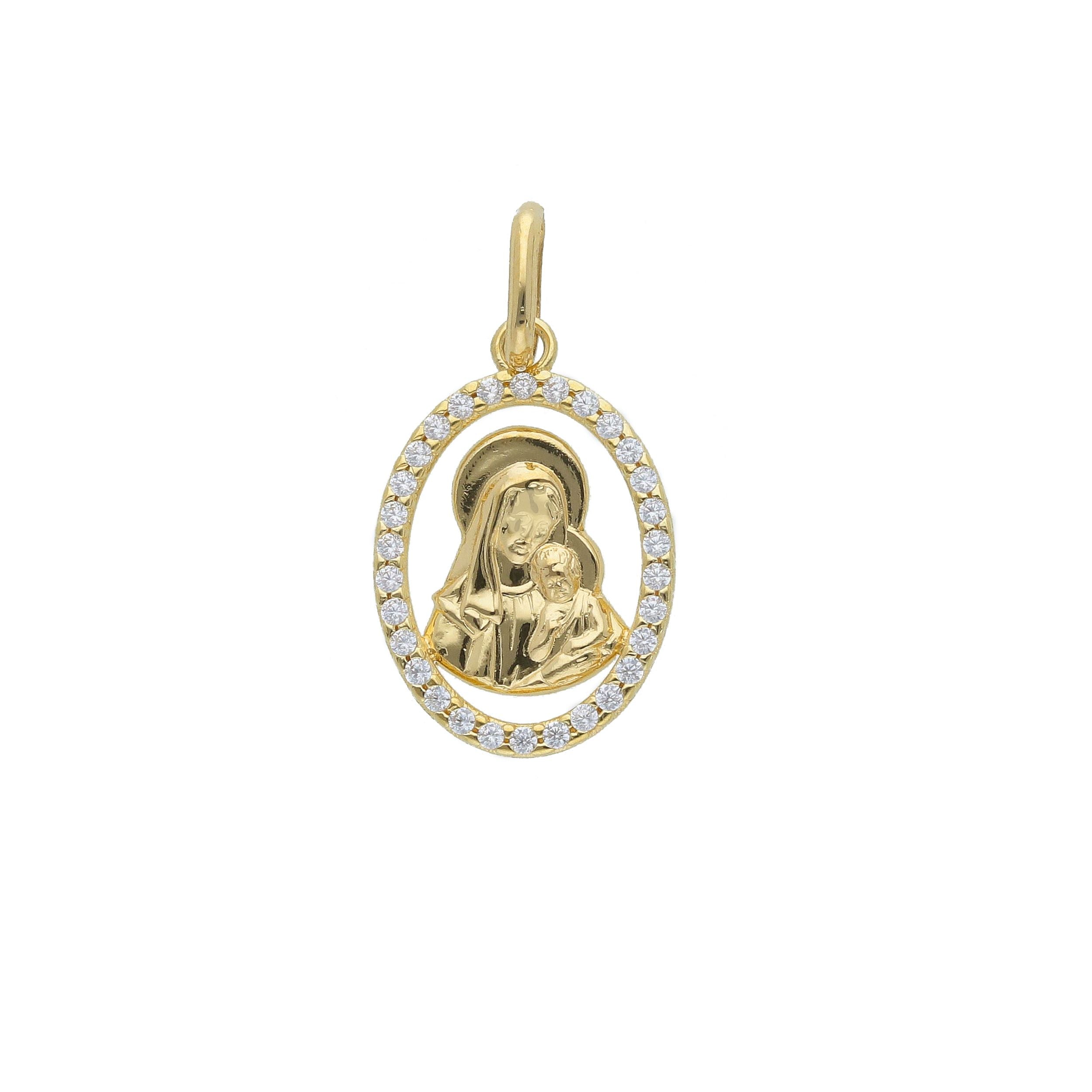 Ciondolo Abeni in oro giallo 18K con Madonna e zirconi bianchi