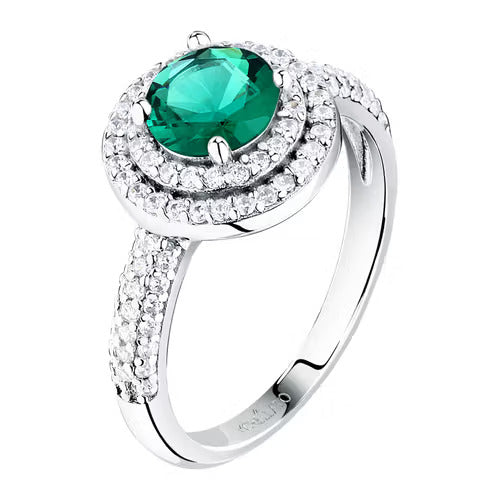 Anello Morellato in argento con zirconi verdi e bianchi misura 14