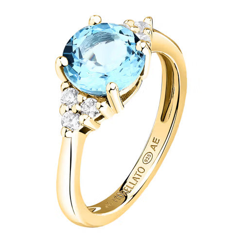 Anello Morellato Tennis in argento laminato giallo con zirconi azzurri e bianchi misura 10