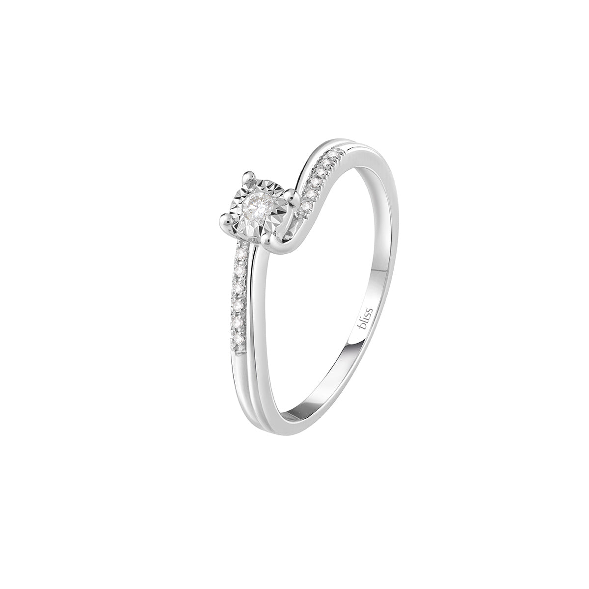 Anello Bliss Rugiada in oro bianco solitario con diamanti