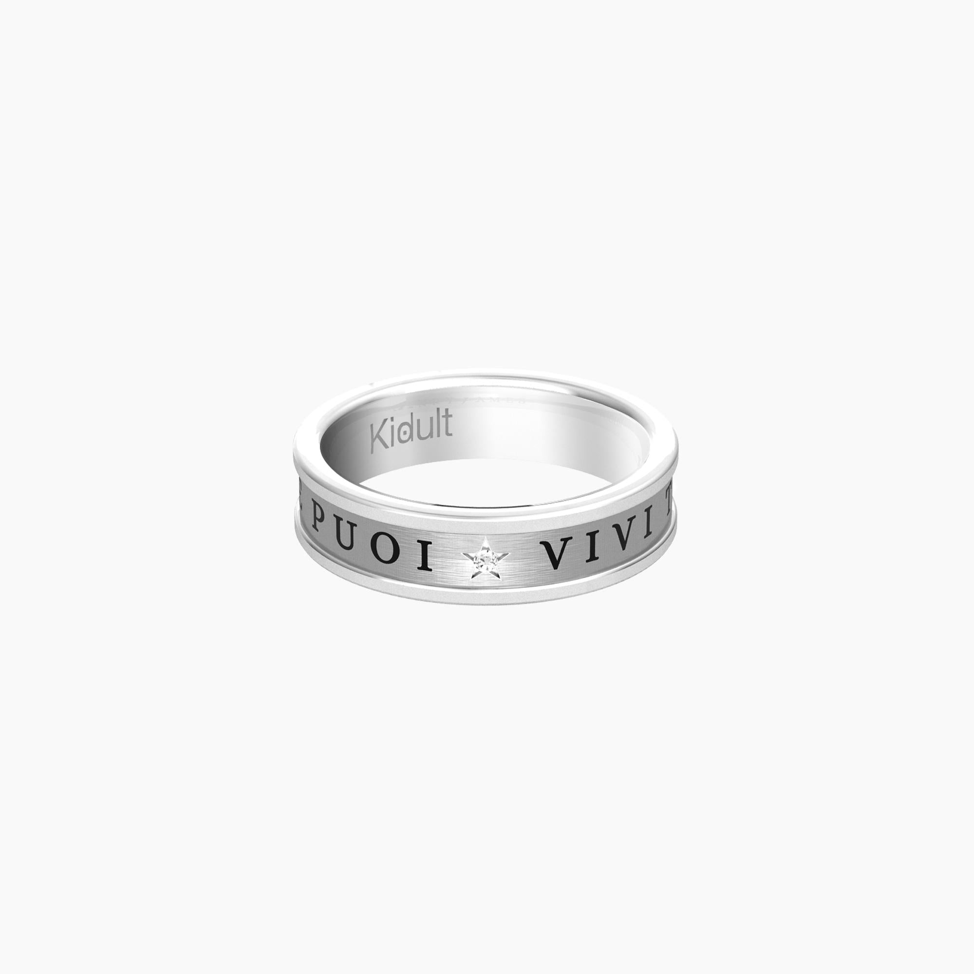 Anello Kidult Philosophy con cristallo e frase misura 13