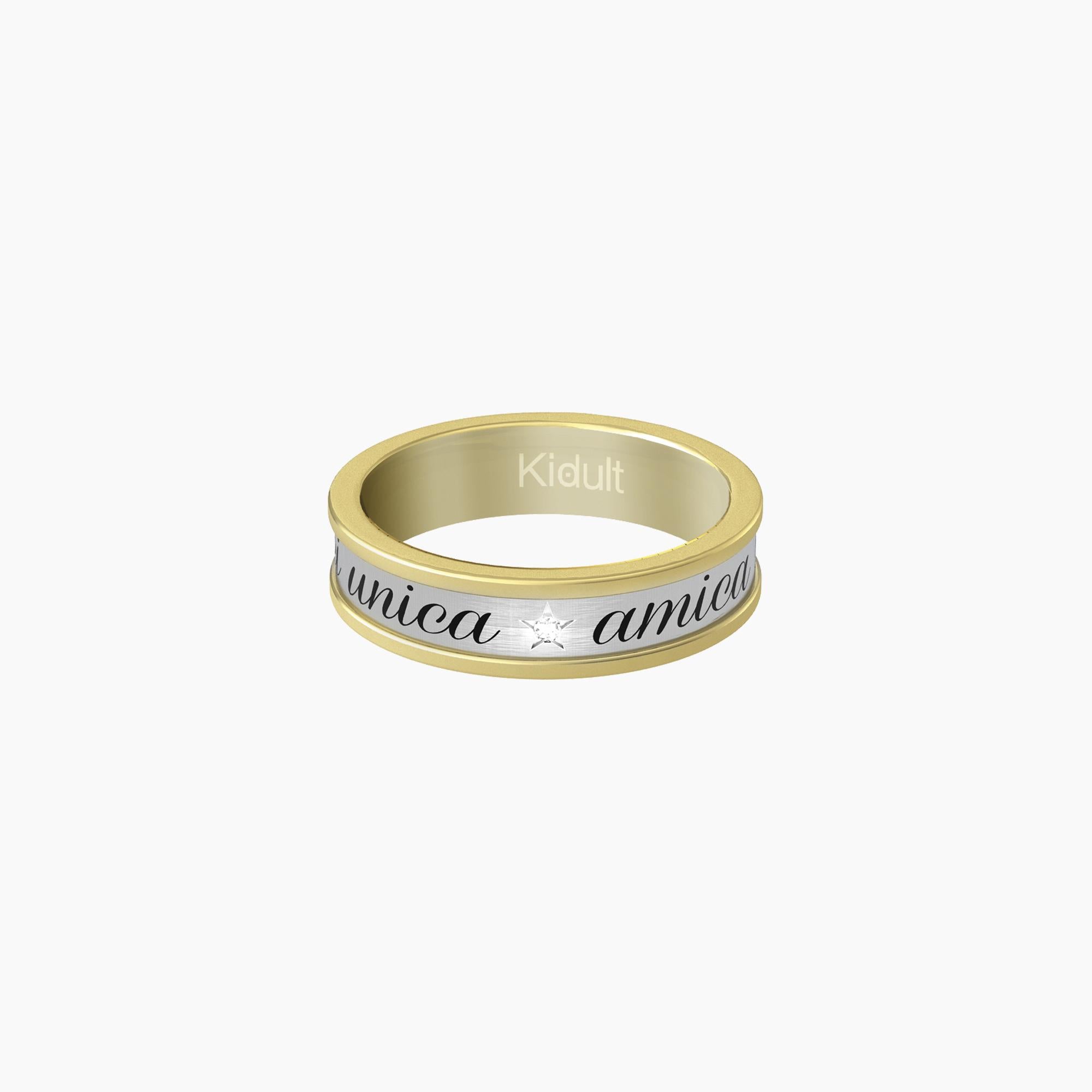 Anello Kidult Friendship amica con bordo dorato e frase misura 15