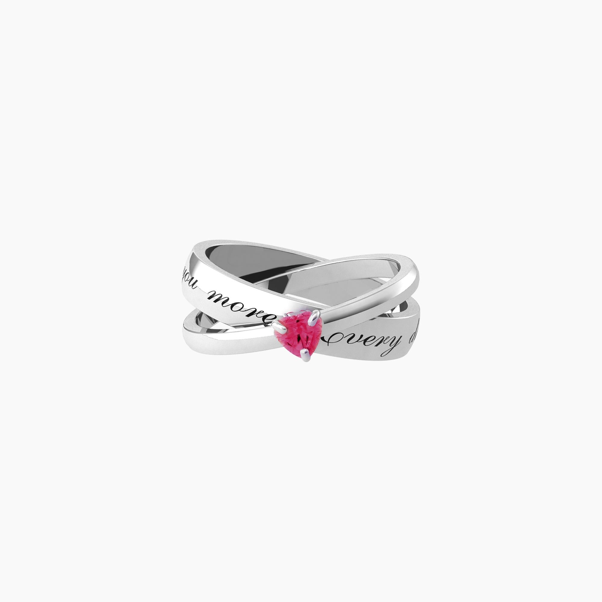 Anello Kidult Love intrecciato con rubino sintetico taglio cuore misura 15