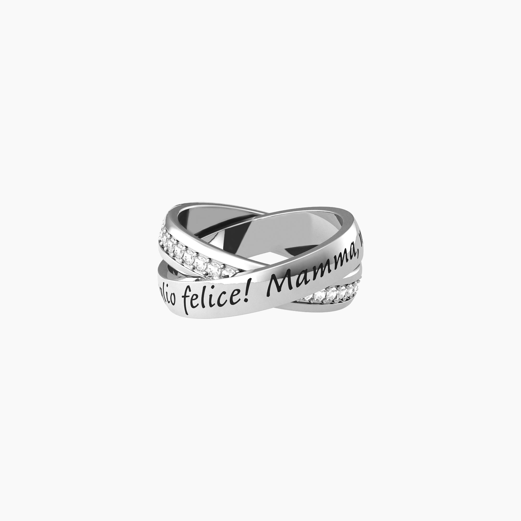 Anello Kidult Family mamma intrecciato con cristalli e frase misura 11