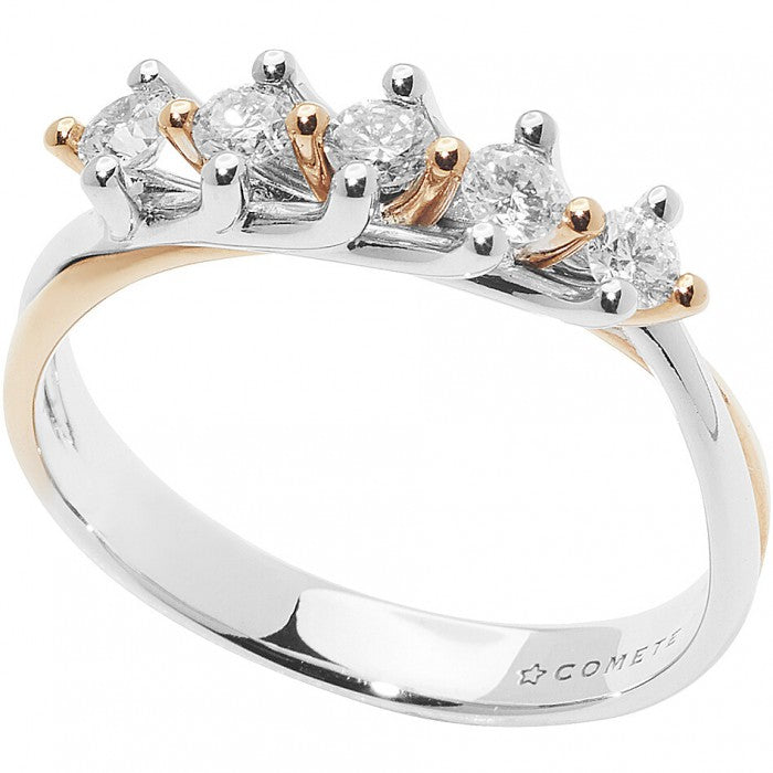 Anello Comete in oro bianco e rosa con diamanti