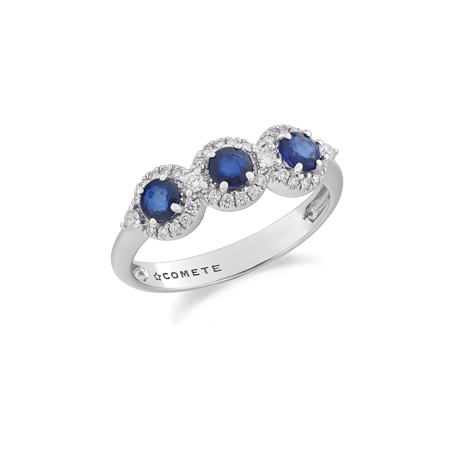Anello Comete in oro bianco 18K con zaffiri e diamanti