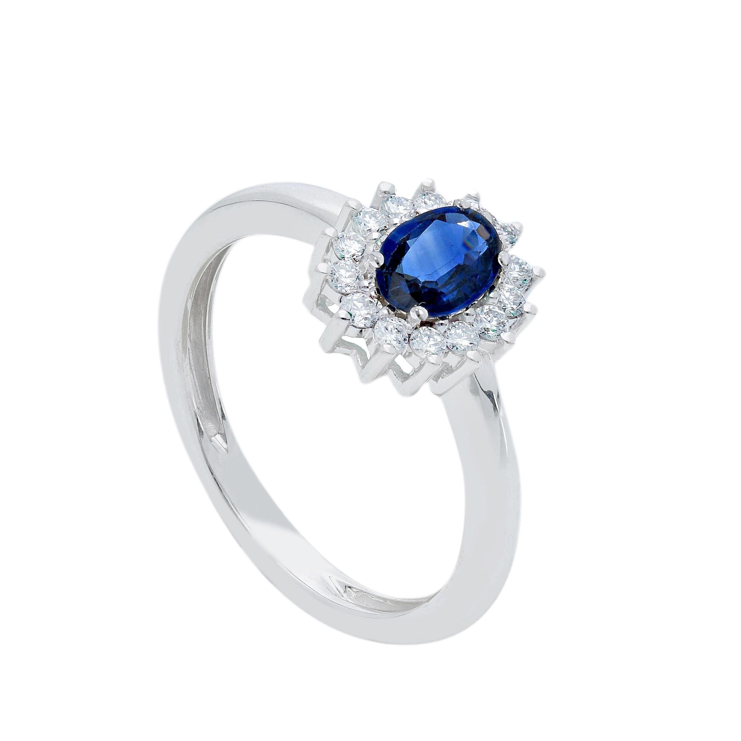 Anello Abeni in oro bianco 18k con zaffio blu e diamanti naturali