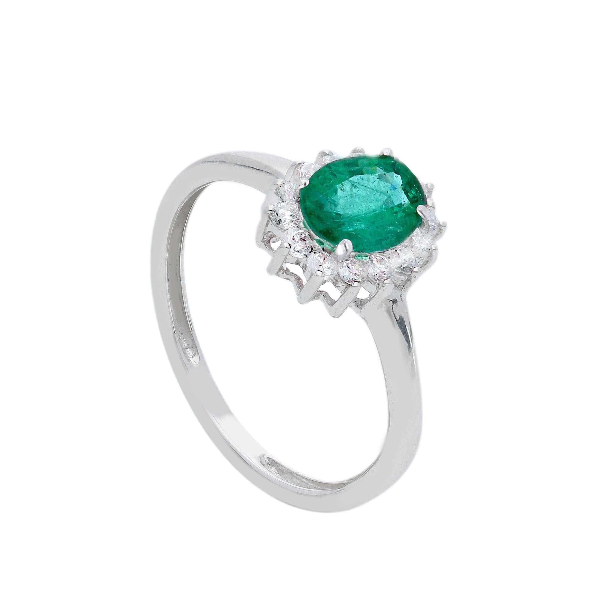 Anello Abeni in oro bianco 18K con smeraldo e diamanti naturali