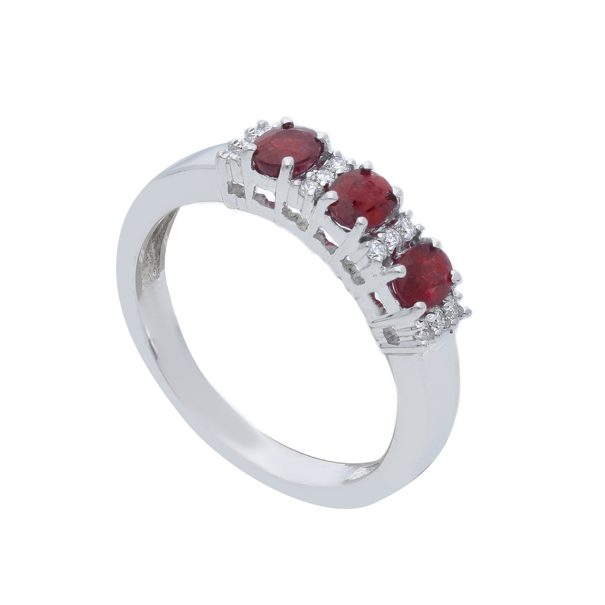 Anello Abeni trilogi in oro bianco con rubini e diamanti