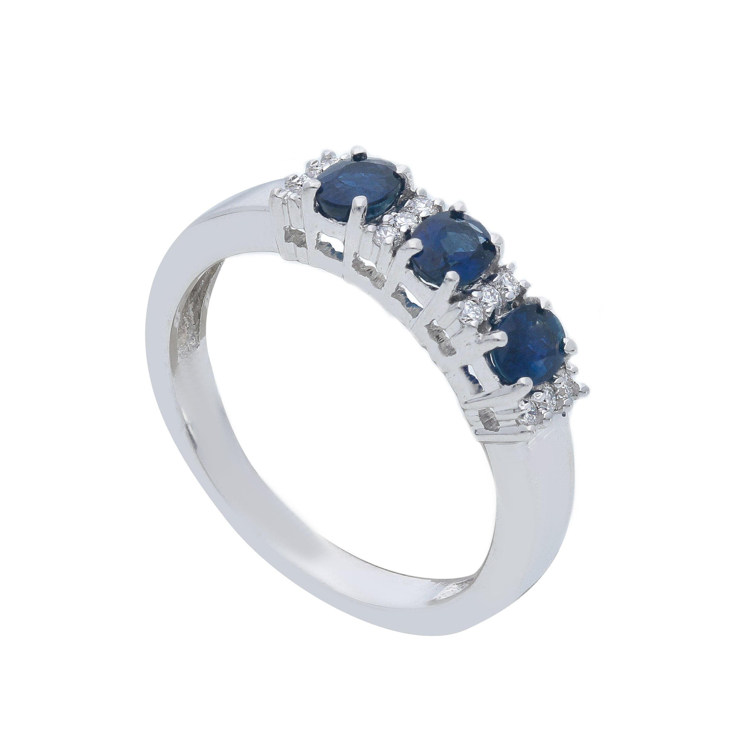 Anello Abeni trilogi in oro bianco con zaffiri blu e diamanti