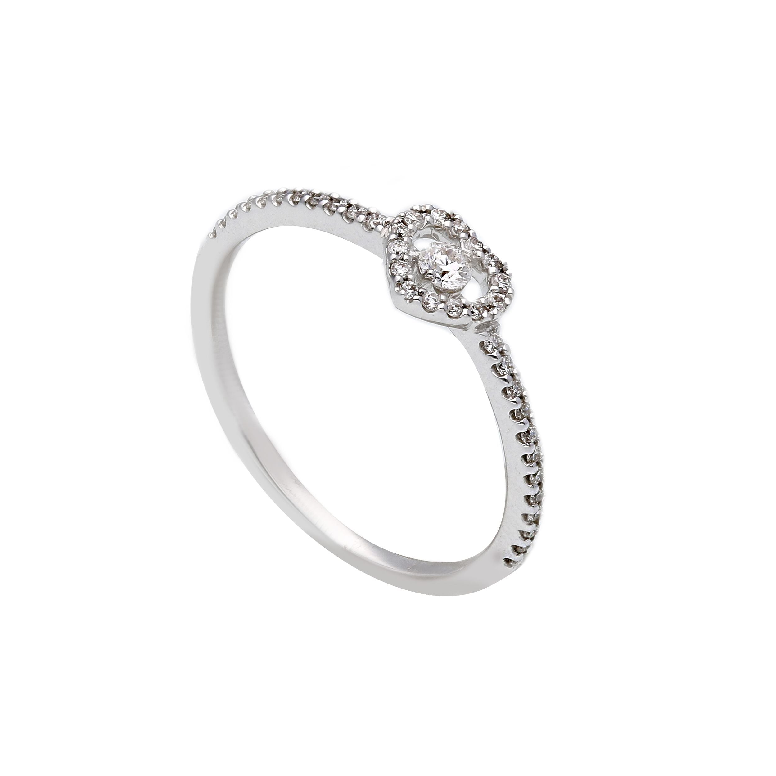 Anello Abeni solitario in oro bianco 18 K con diamanti e cuore