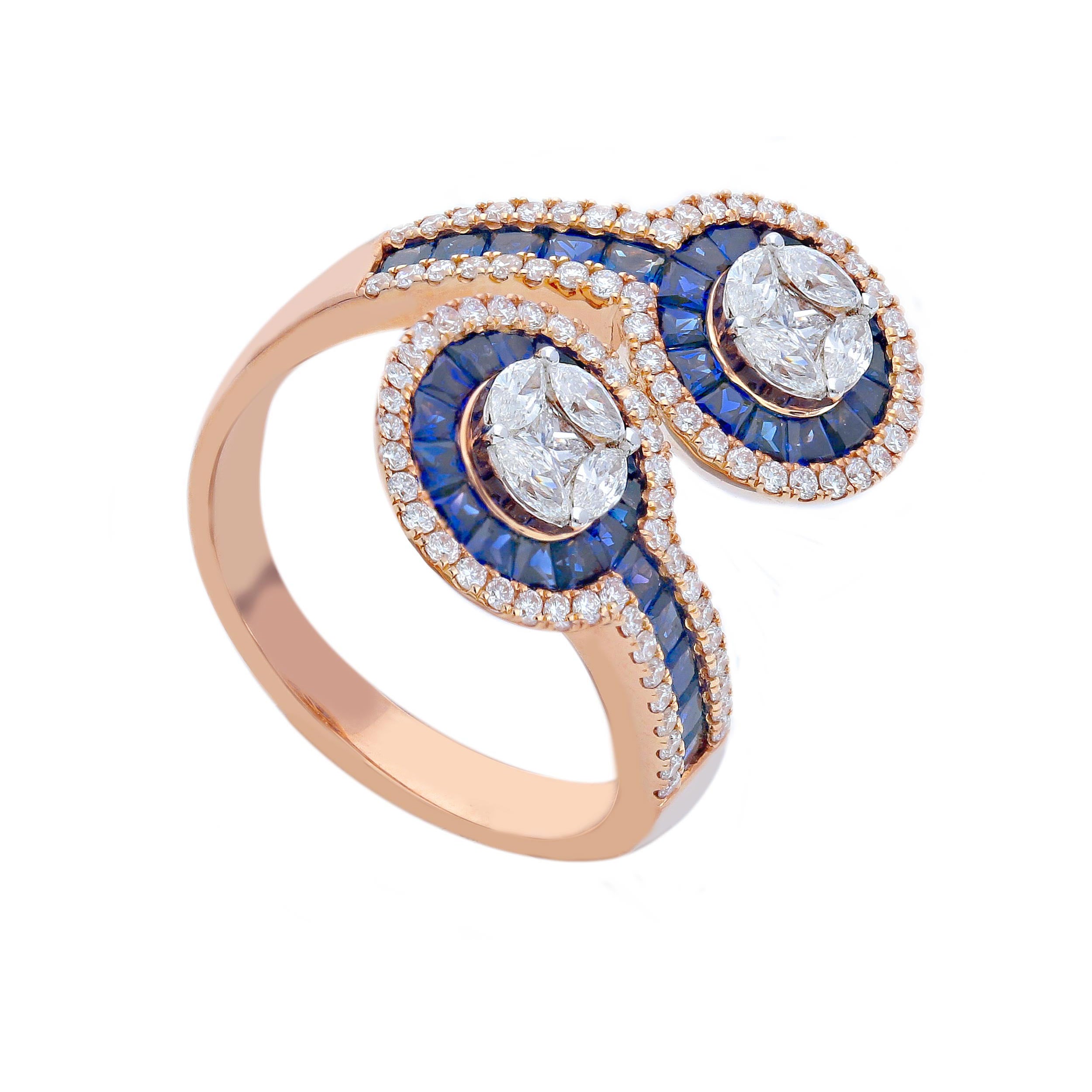 Anello Abeni in oro rosa con zaffiri blu e diamanti