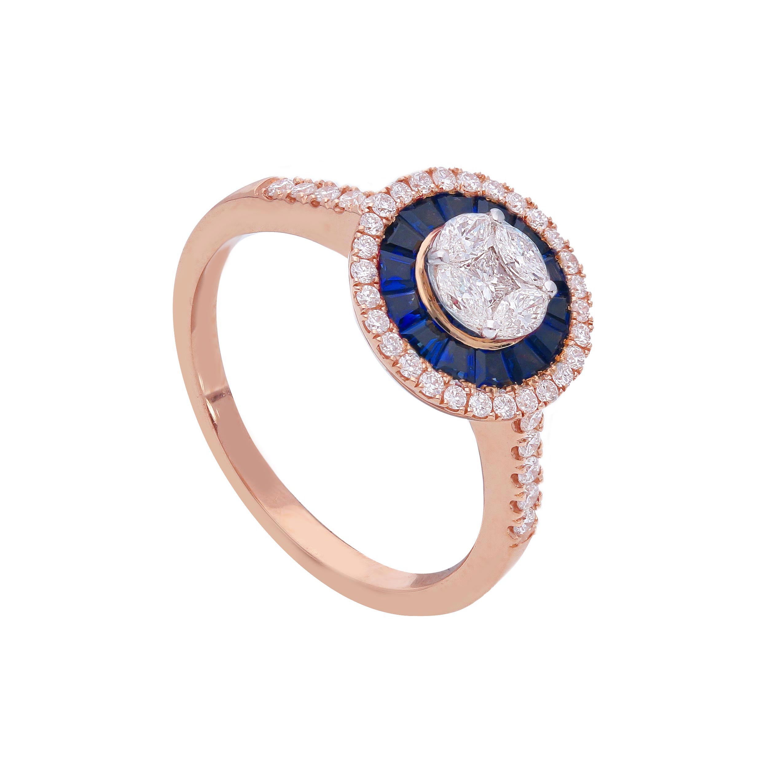 Anello Abeni in oro rosa con zaffiri blu e diamanti