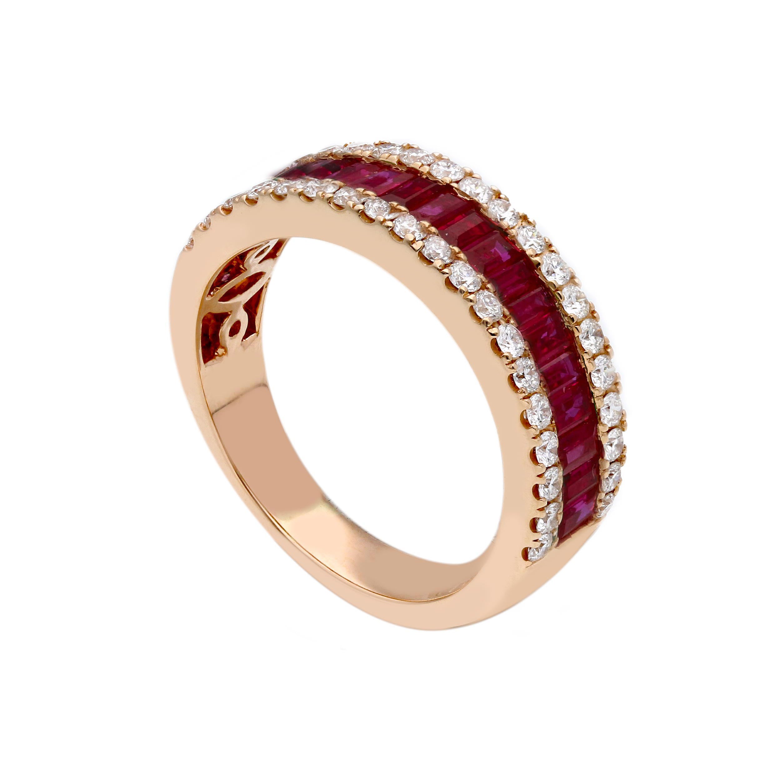 Anello Abeni a fascia in oro rosa con rubini e diamanti
