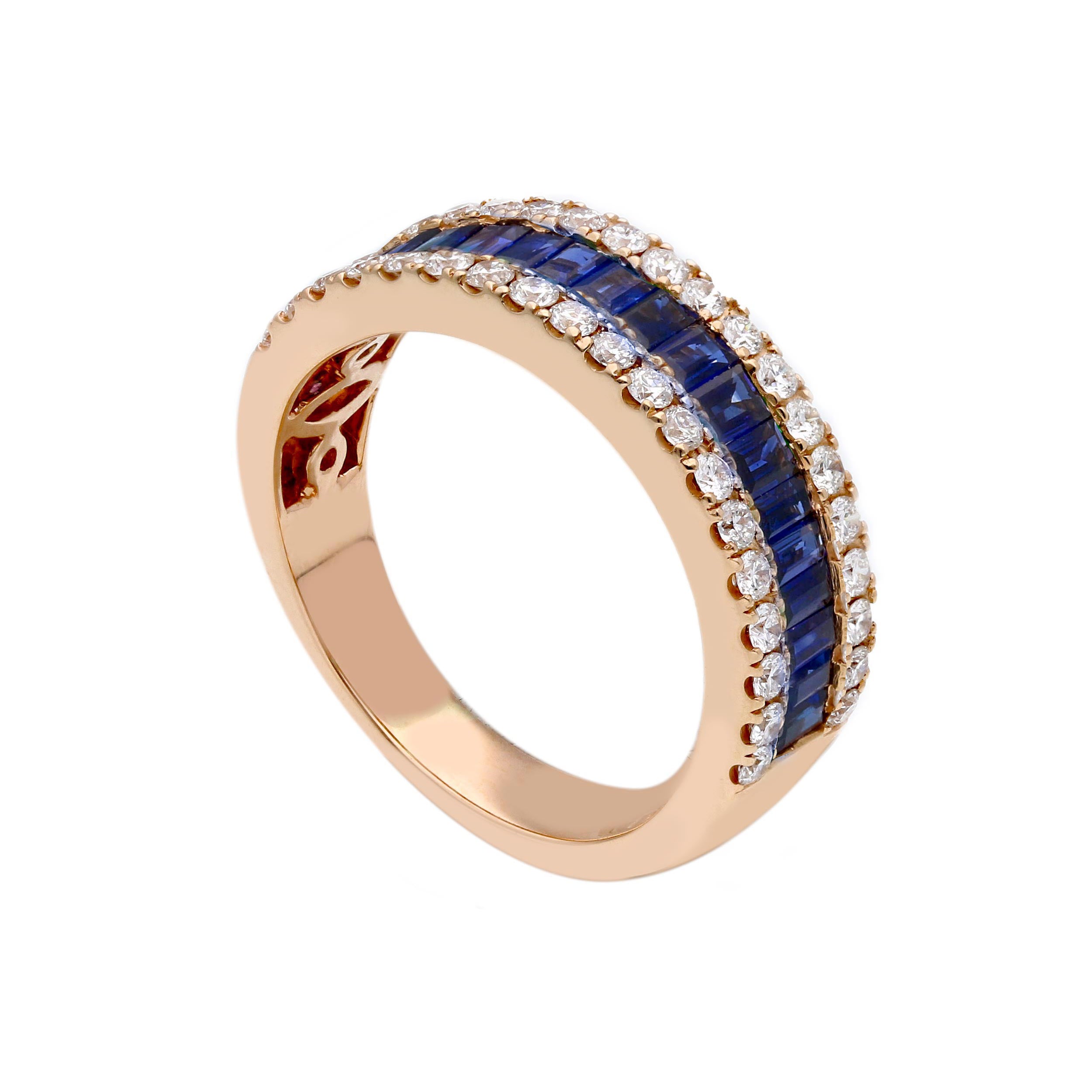 Anello Abeni a fascia in oro rosa con zaffiri blu e diamanti