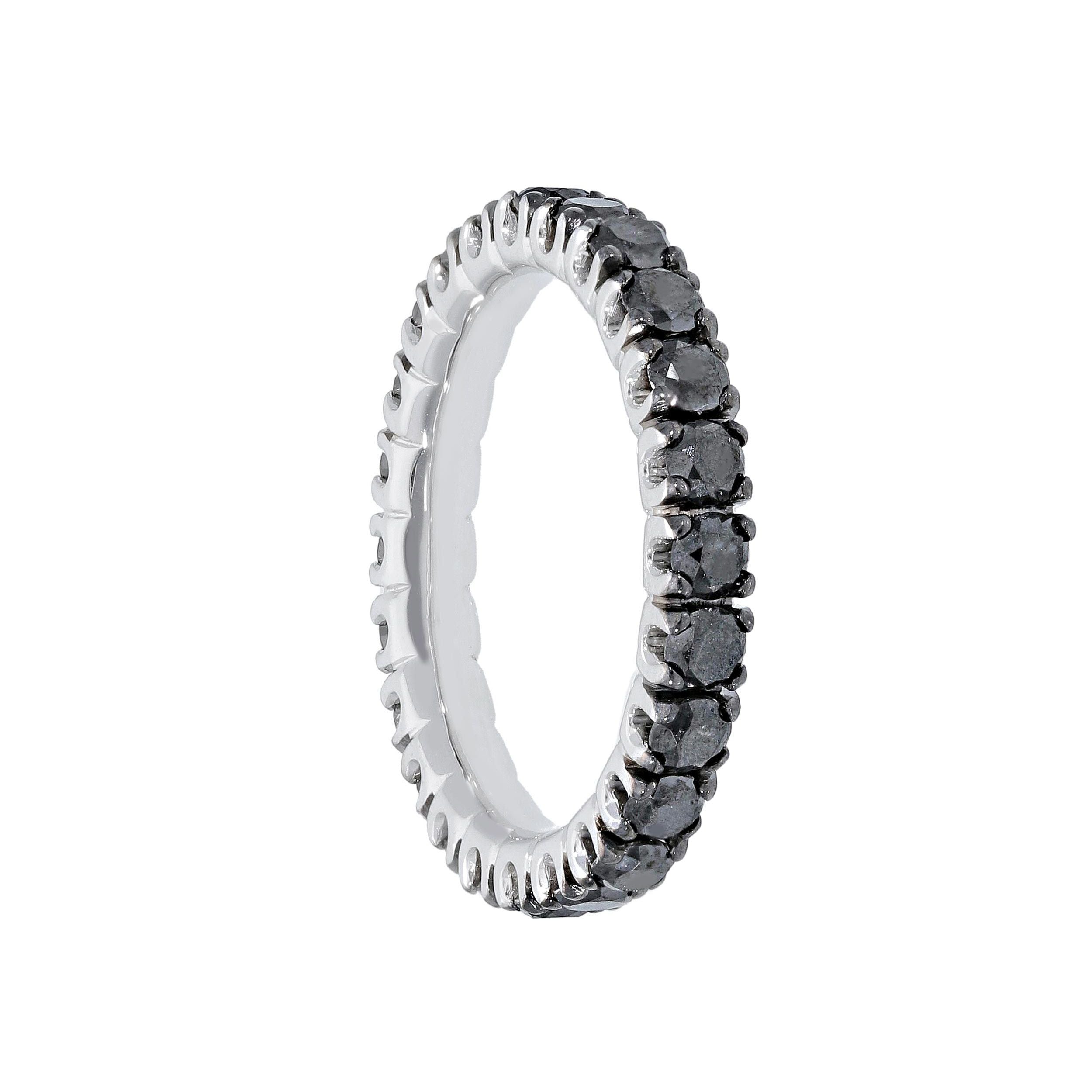 Anello Abeni fede in oro bianco 18 K con diamanti neri