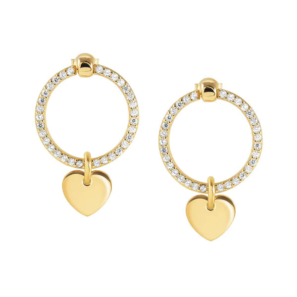 Orecchini Nomination in argento laminato giallo con zirconi e cuore pendente