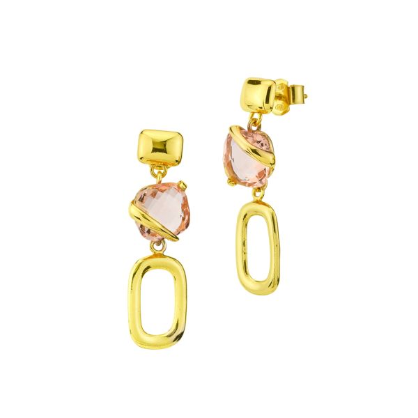 Orecchini Boccadamo in argento placcati oro giallo con cristallo peach pendente