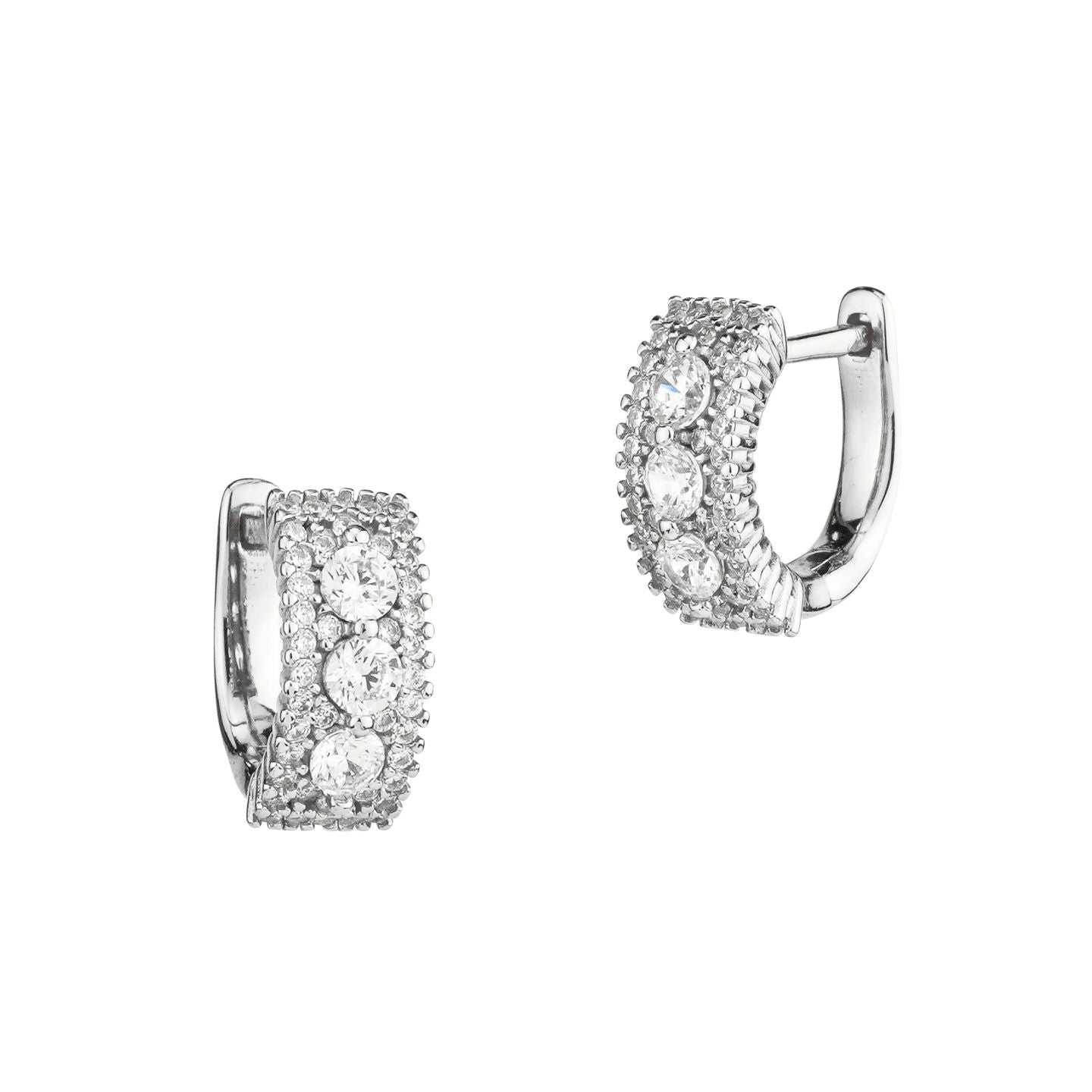 Orecchini Boccadamo a semicerchio con zirconi incastonati e bordi cesellati