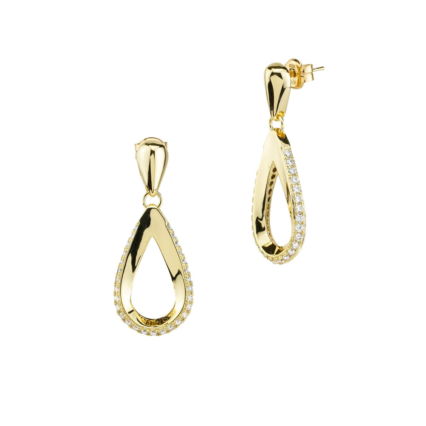 Orecchini Boccadamo placcati oro giallo pendenti con moduli a goccia con pavè di zirconi