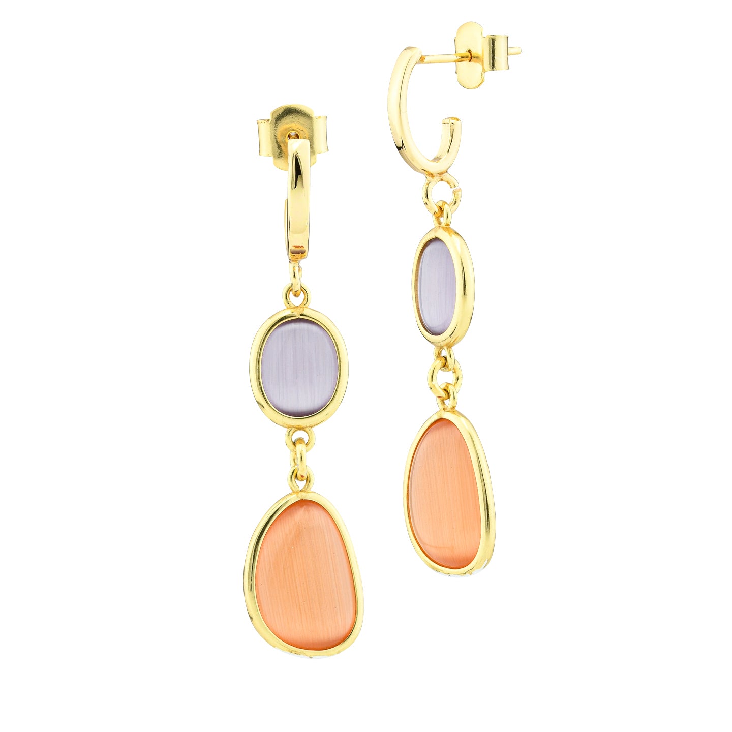 Orecchini Boccadamo a cerchio con cristallo viola e arancio