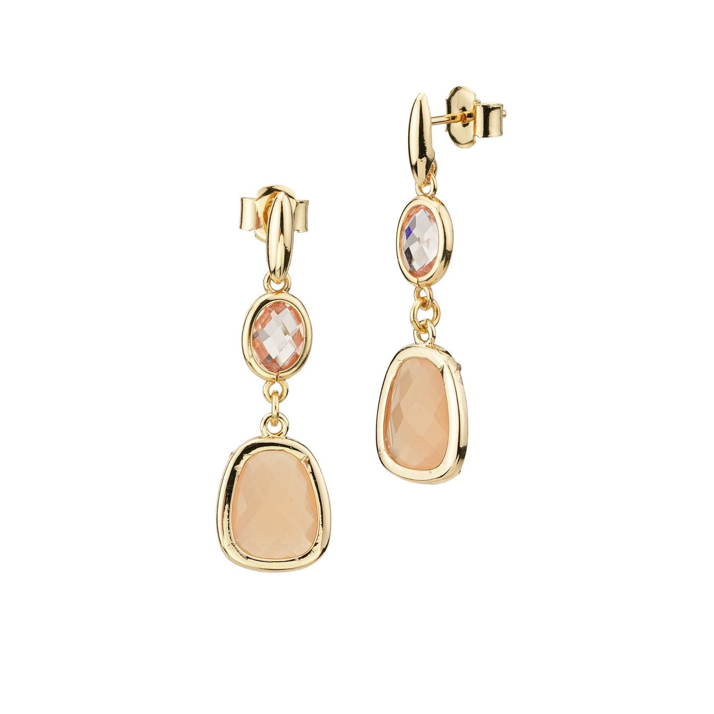Orecchini Boccadamo pendenti placcati oro giallo con cristalli peach e arancio