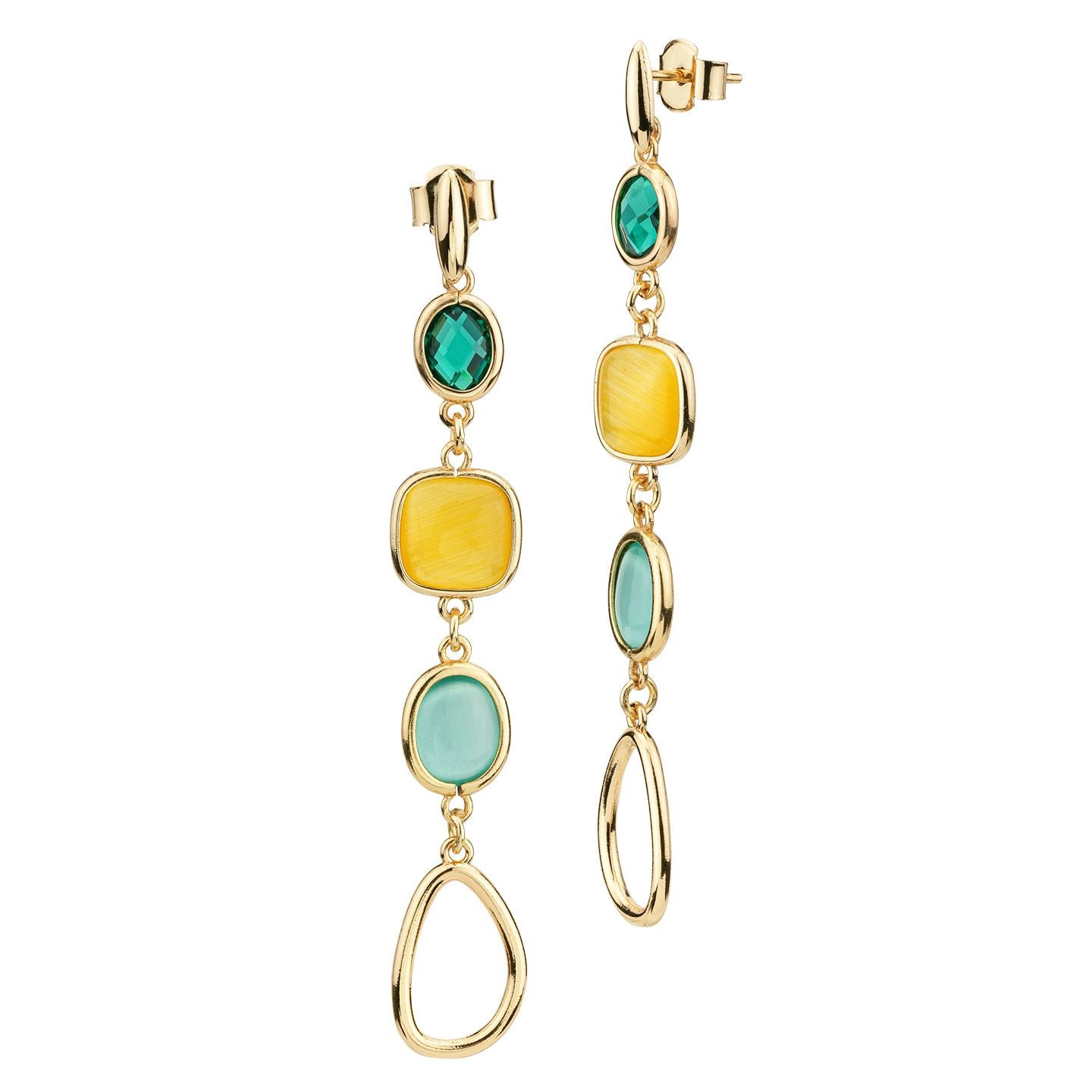 Orecchini Boccadamo placcati oro giallo con cristalli smeraldo, giallo e verde chiaro