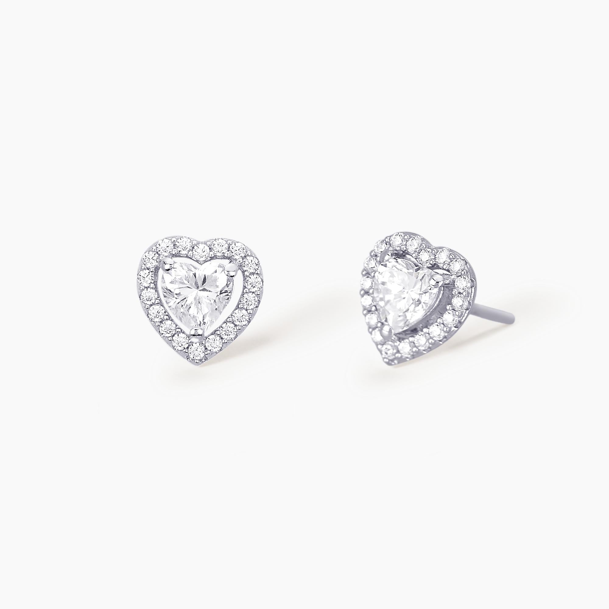 Orecchini Mabina in argento a lobo con cuore in zirconi