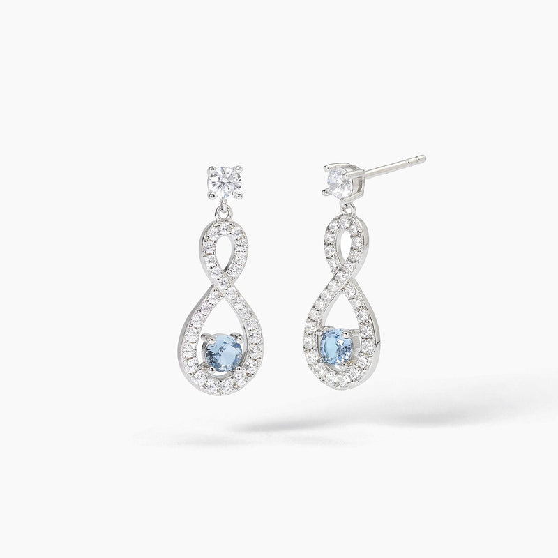 Orecchini Mabina in argento con infinito, zirconi e acquamarina sintetica