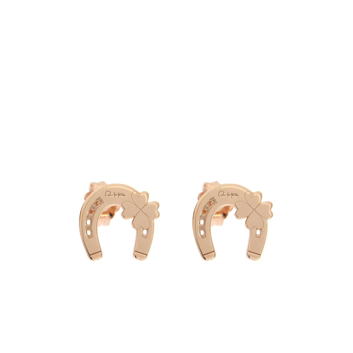Orecchini Rue des Mille in argento laminato rosa con ferro di cavallo