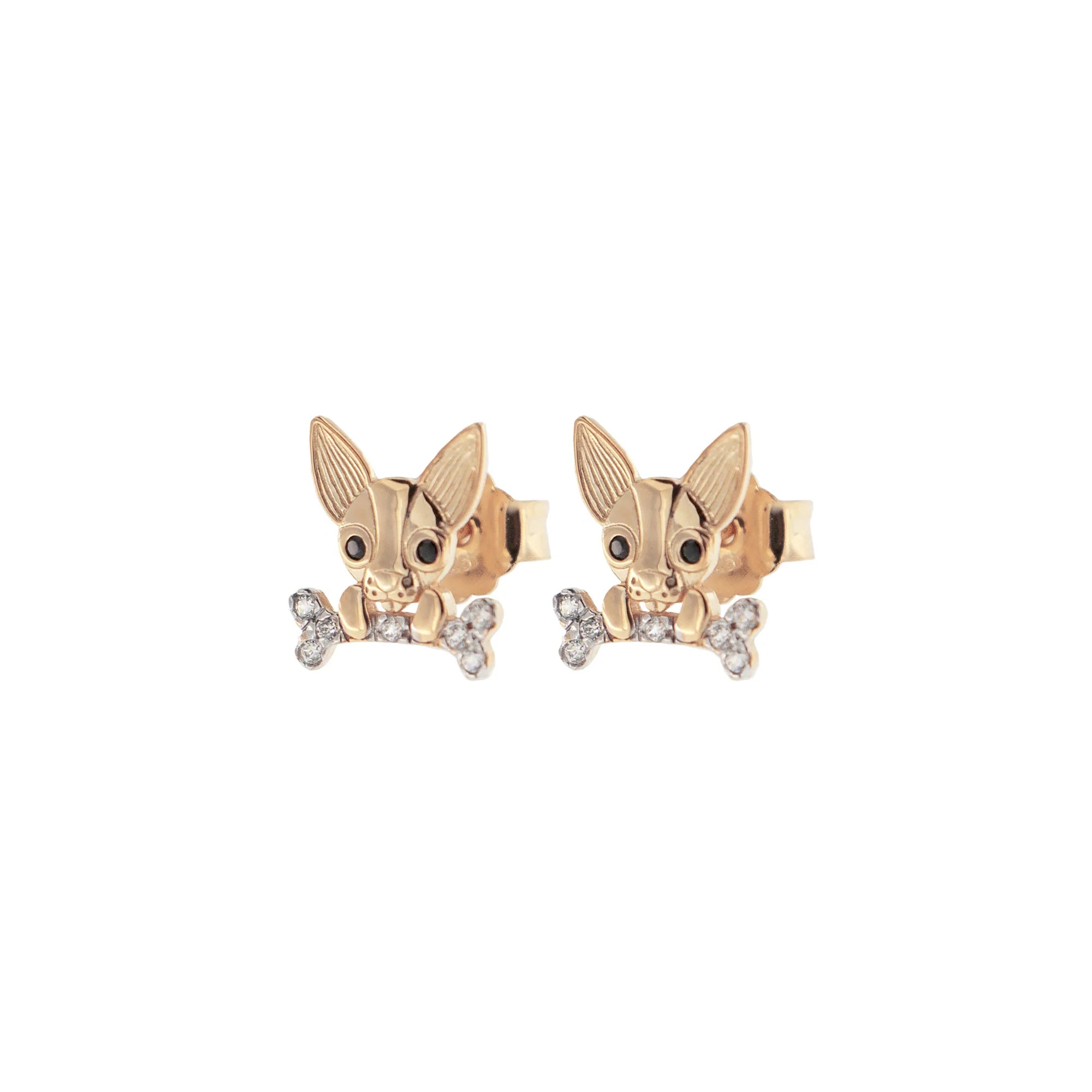 Orecchini Rue des Mille in argento laminato rosa con chihuahua e zirconi