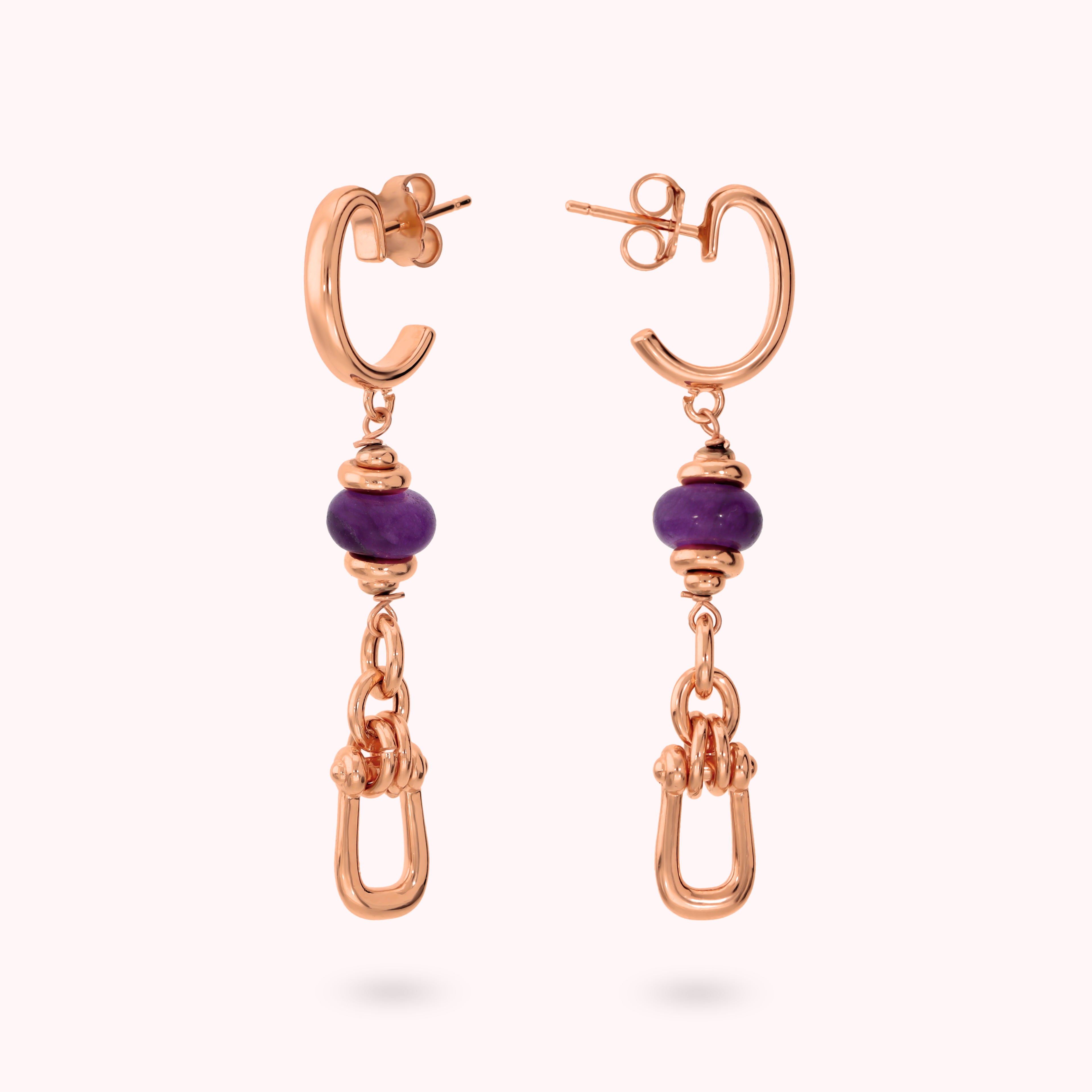 Orecchini Bronzallure golden rosè con pietre viola