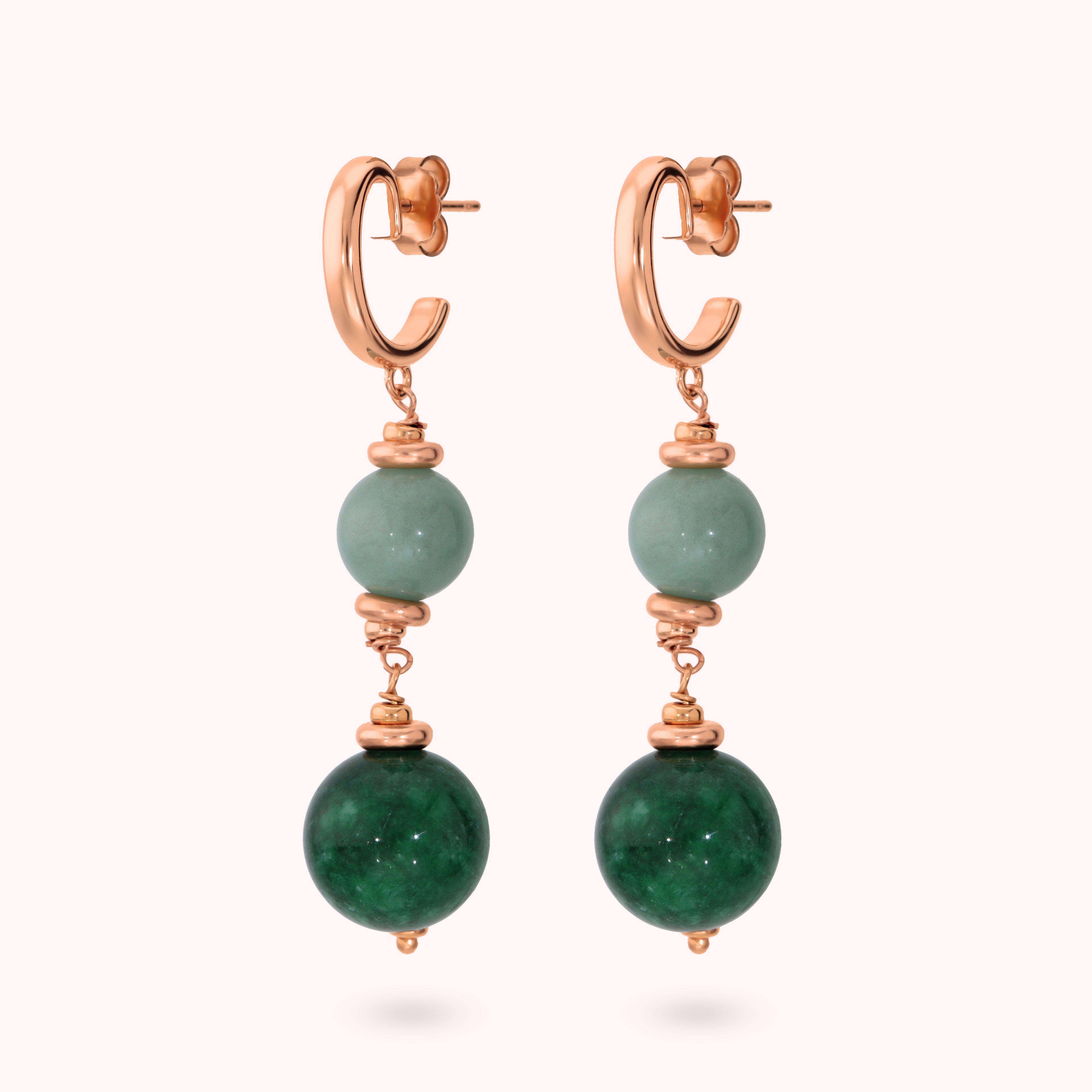 Orecchini Bronzallure golden rosè con pietre verdi