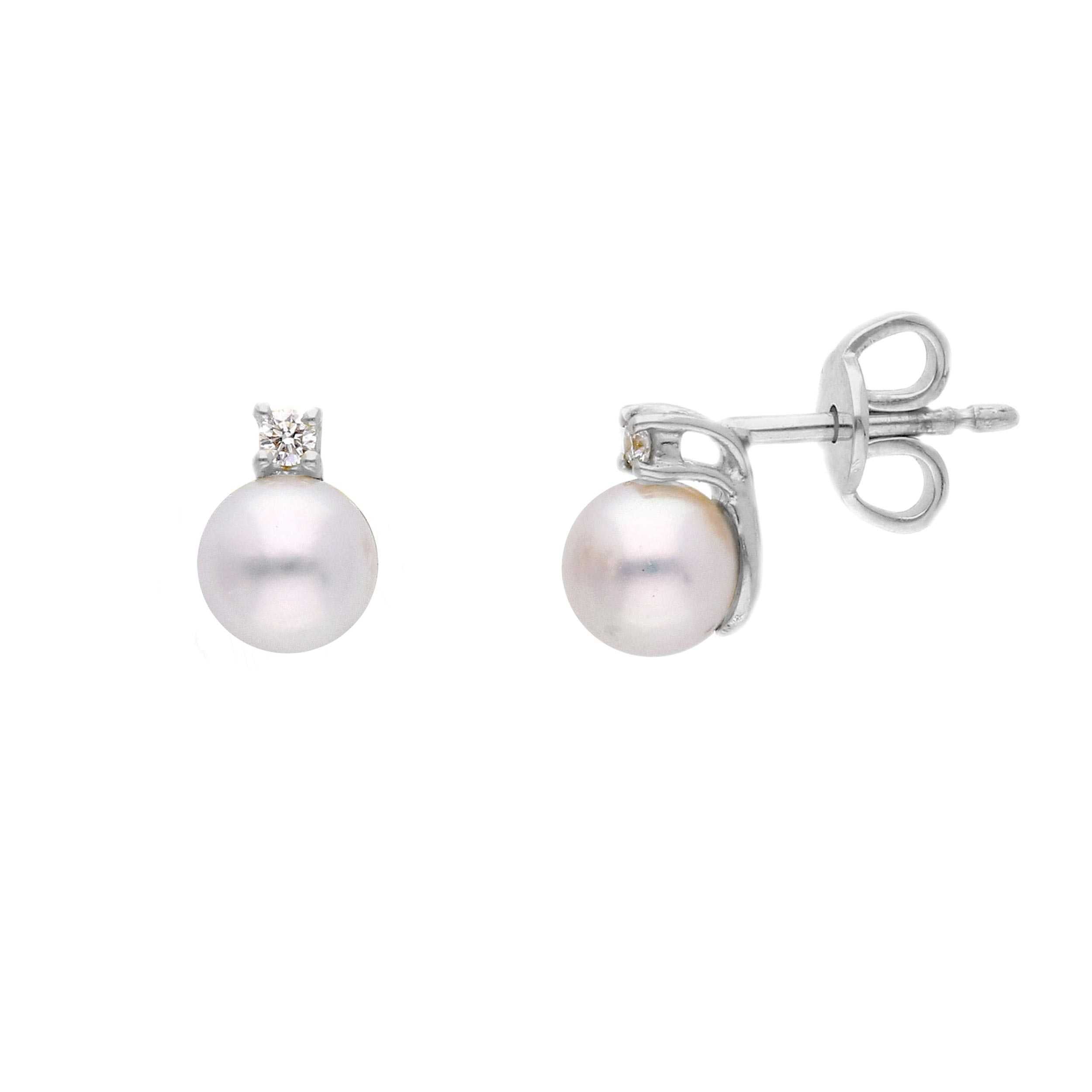 Orecchini Abeni in oro bianco 18k con perla coltivata Akoya e diamanti naturali