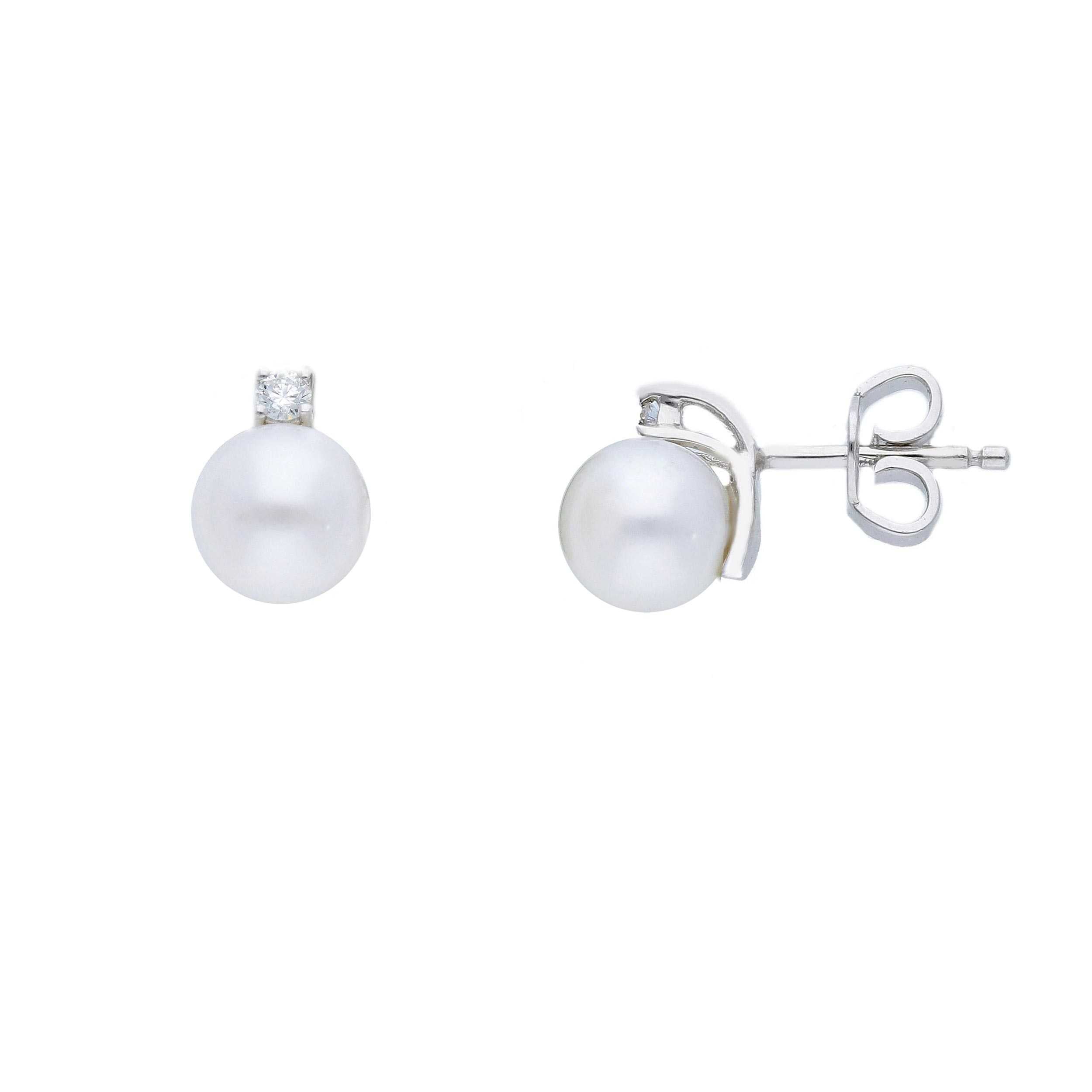 Orecchini Abeni in oro bianco 18k con perla fresh water e diamanti naturali
