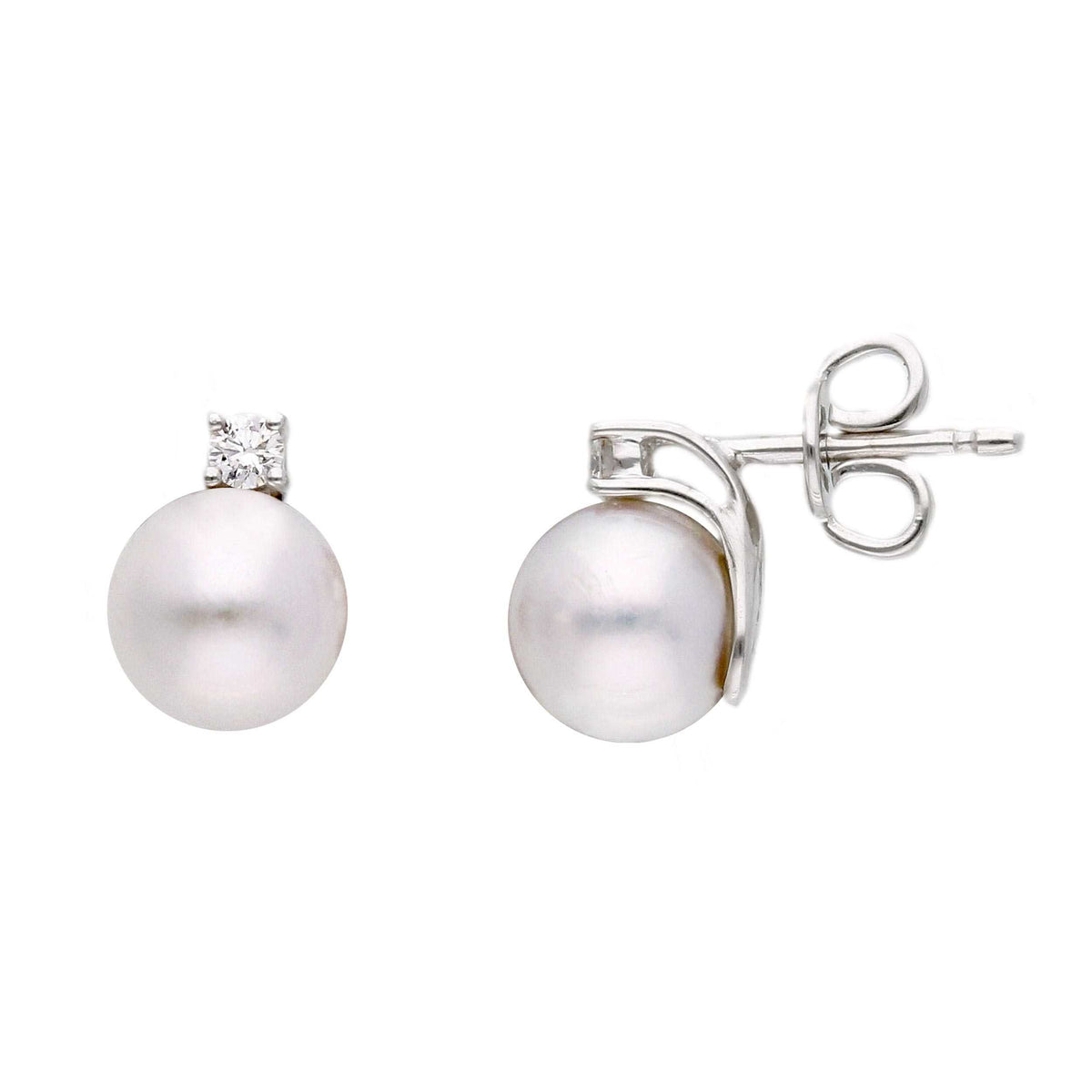 Orecchini Abeni in oro bainco 18k con perla akoya e diamanti naturali