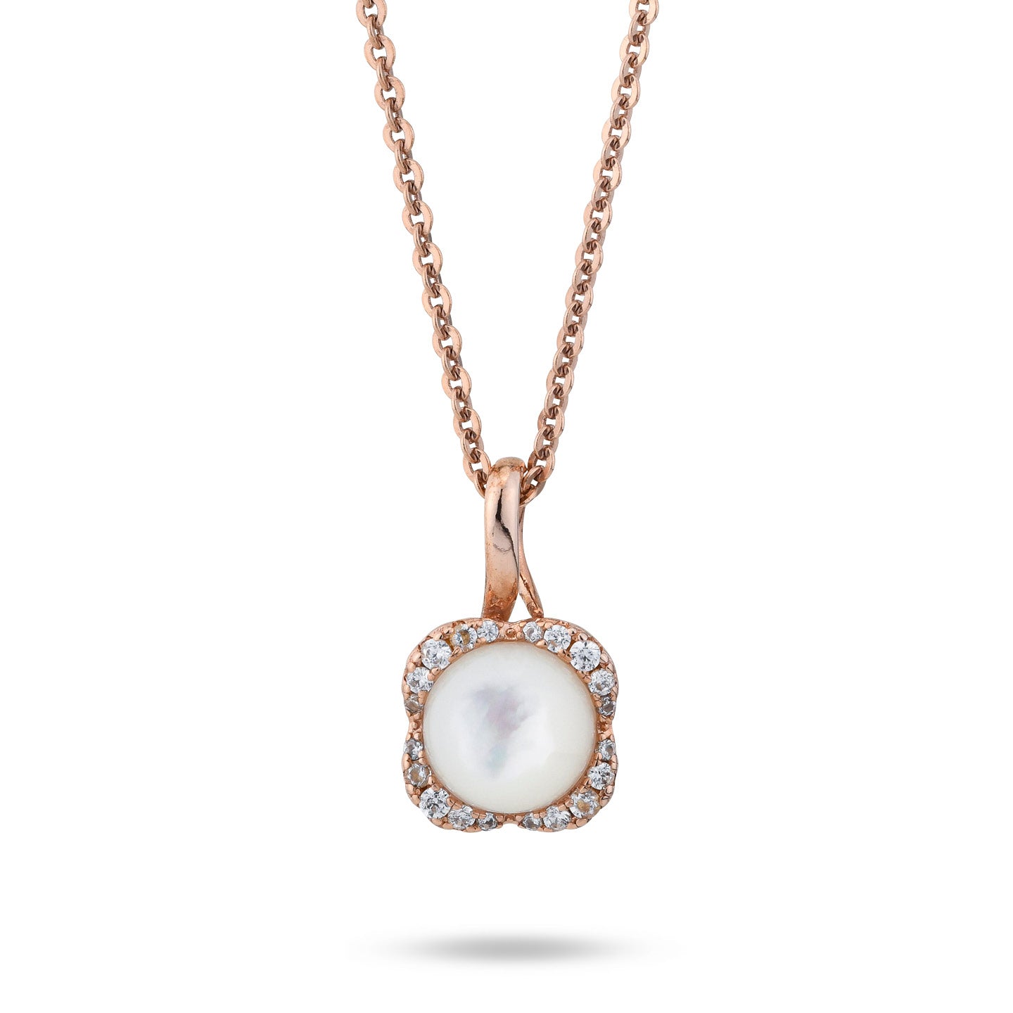 Collana Boccadamo in argento laminato rosa con fiore di madre perla e zirconi
