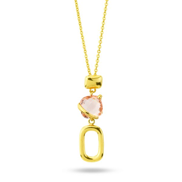 Collana Boccadamo in argento placcata oro giallo con cristallo peach e modulo rettangolare