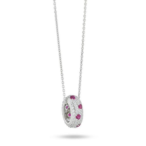 Collana Boccadamo in argento con anello pendente pavettato bianco e rubino