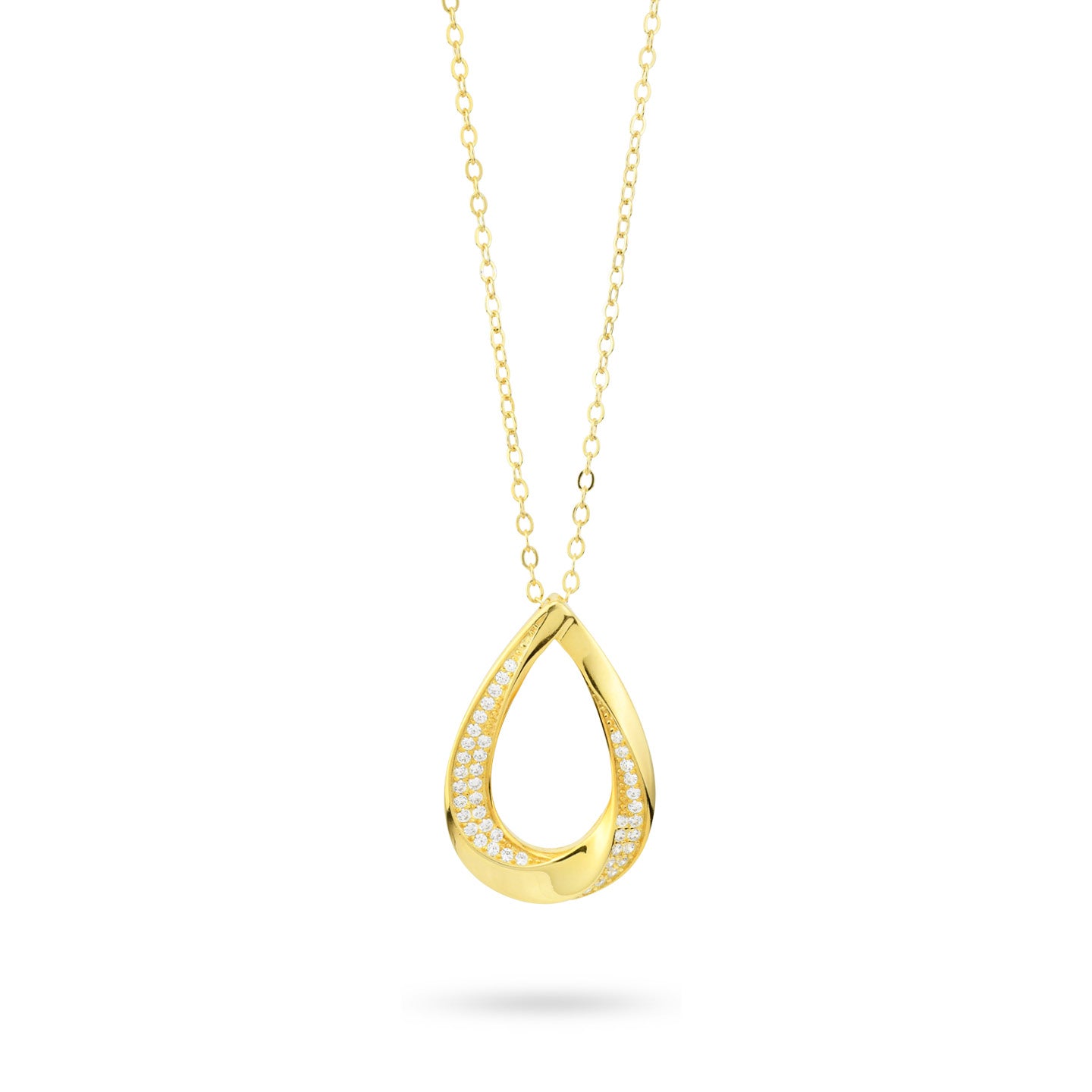 Collana Boccadamo in argento laminato giallo con pendente a goccia e zirconi