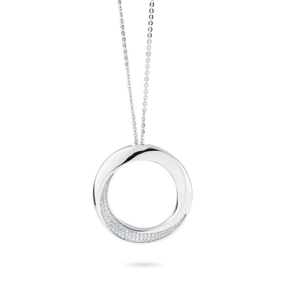 Collana Boccadamo con pendente a modulo circolare grande con pavè di zirconi