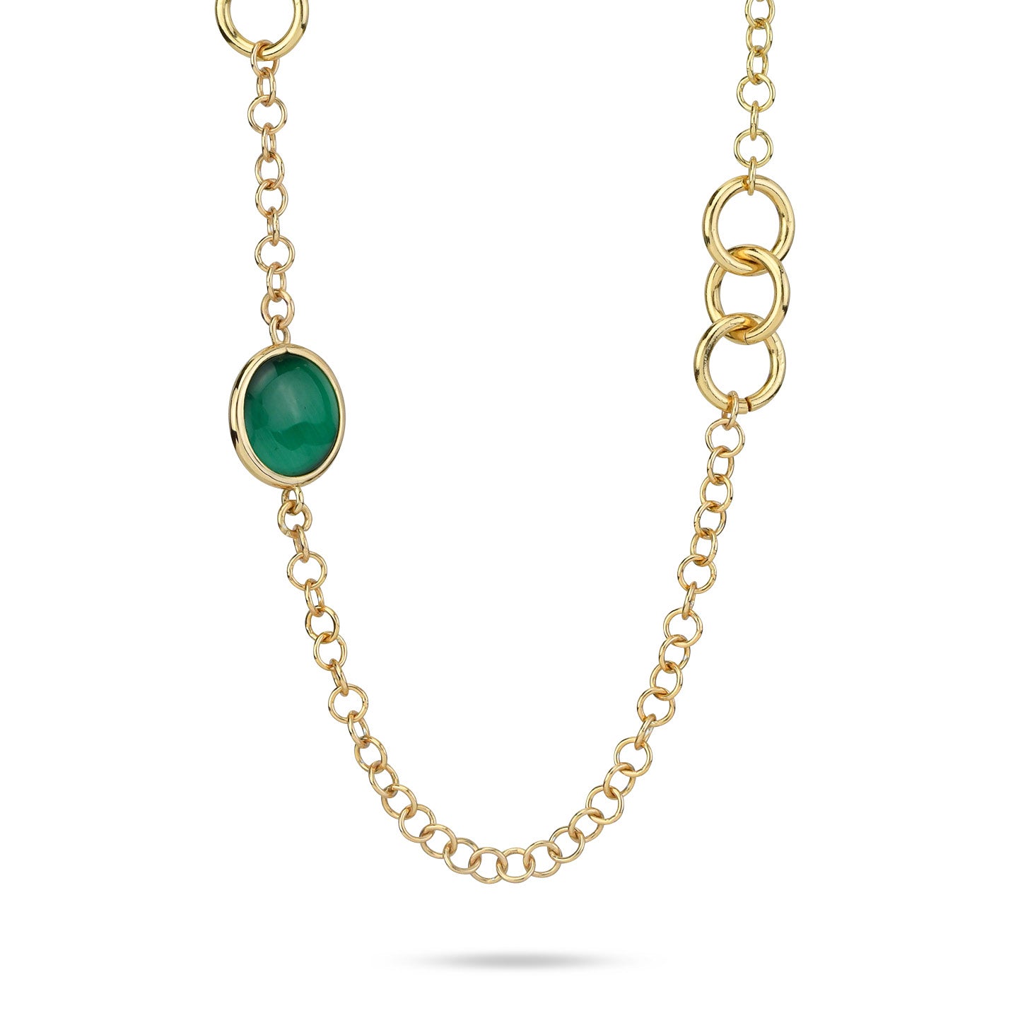 Collana Boccadamo placcata oro giallo con cristalli verdi e moduli circolari