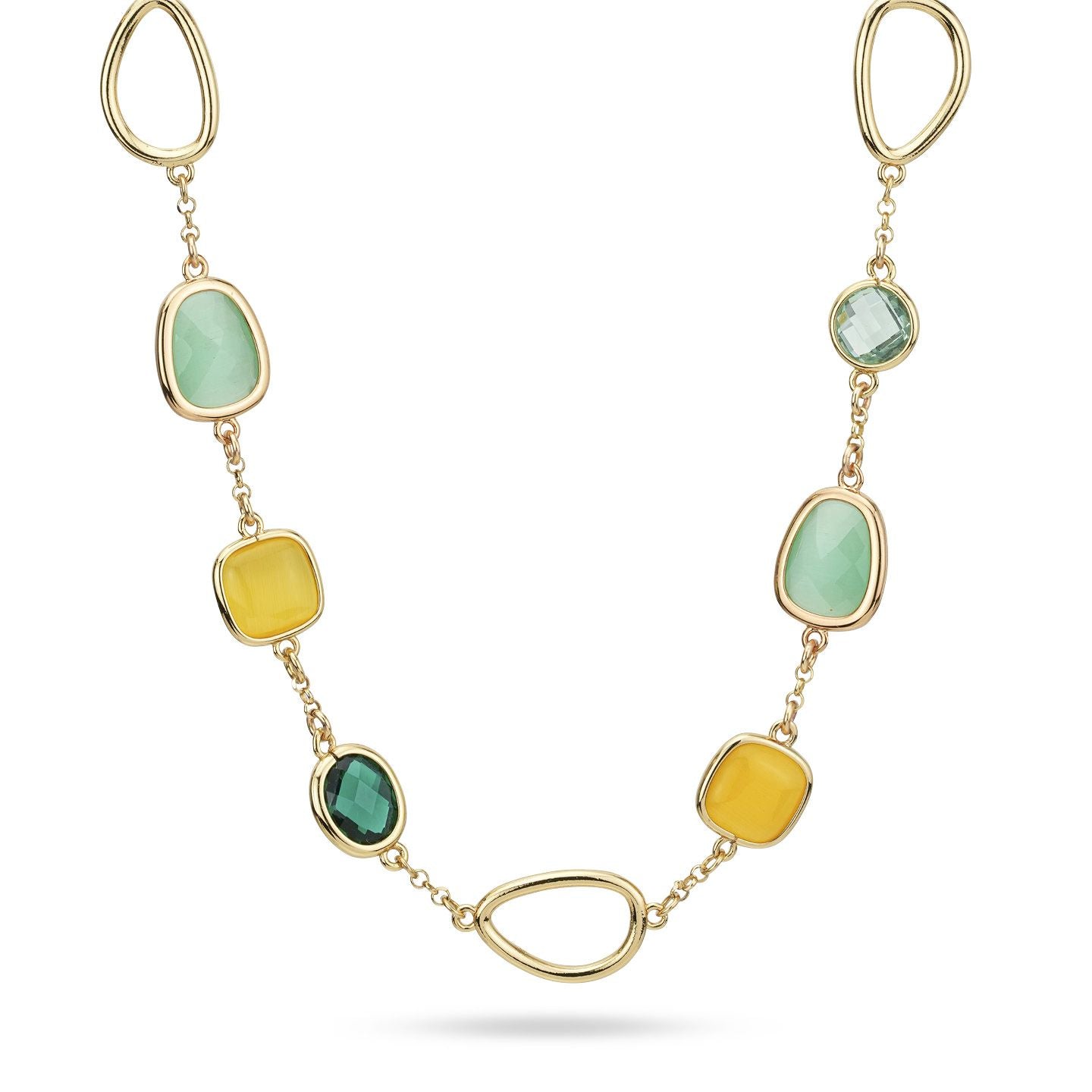 Collana Boccadamo placcata oro giallo con cristalli di colore smeraldo, verde chiaro, giallo