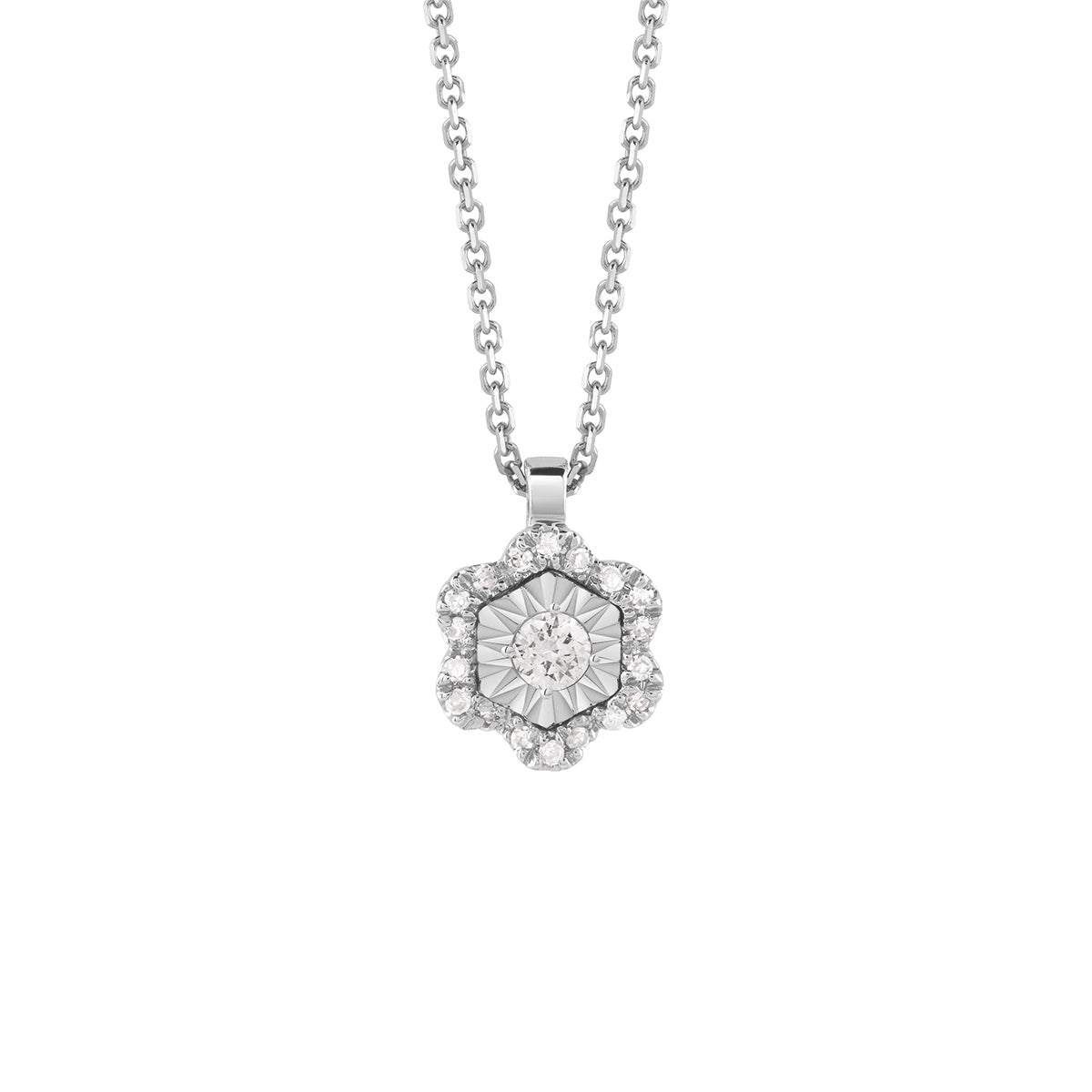 Girocollo Bliss Rugiada in oro bianco con diamanti e solitario centrale