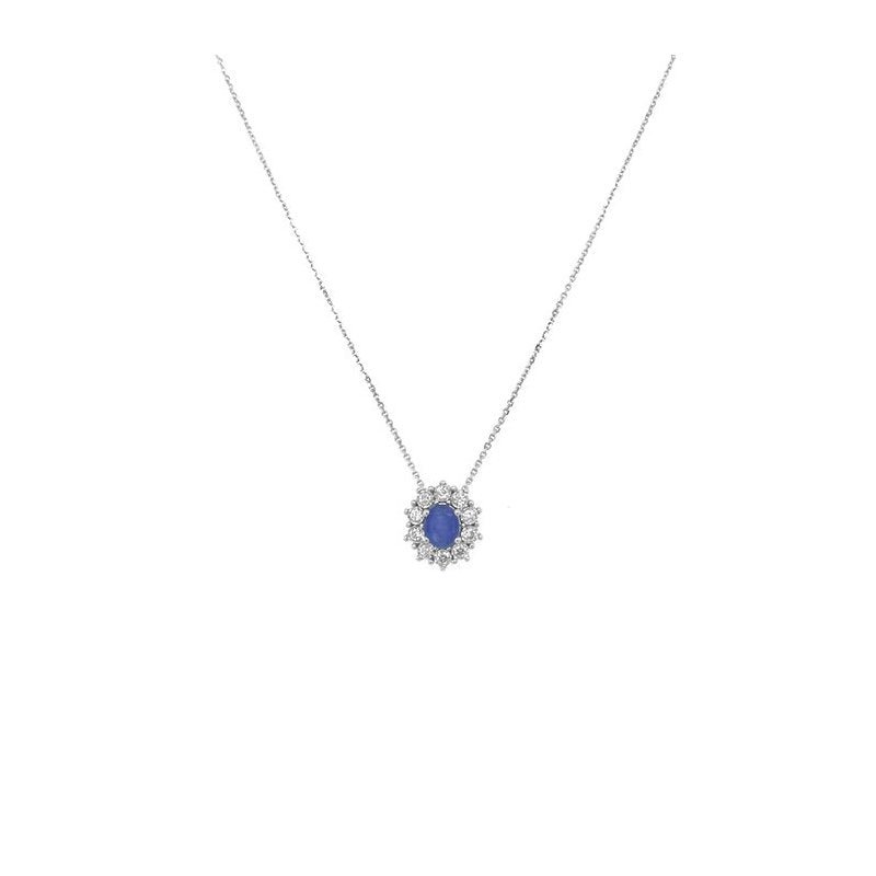 Girocollo Bliss Charleston in oro bianco con zaffiro blu e diamanti