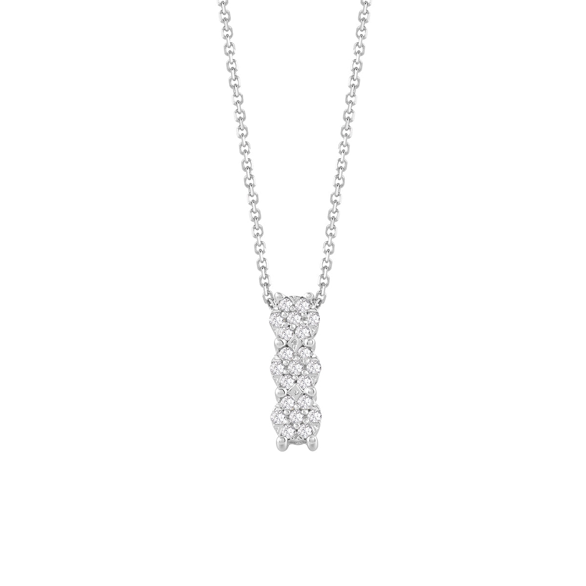 Girocollo Bliss Caresse in oro bianco con trilogi e diamanti di contorno