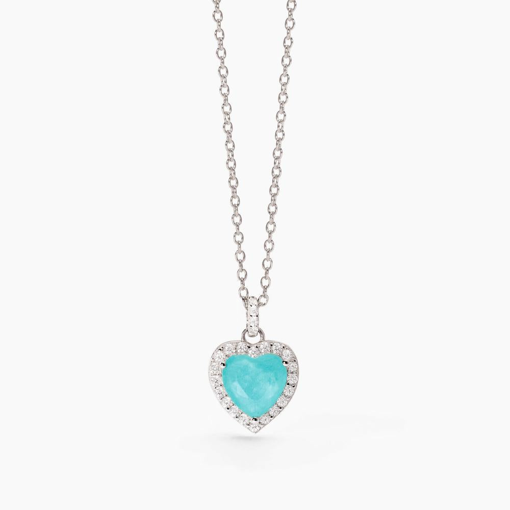 Collana Mabina in argento con glass azzurro e cuore