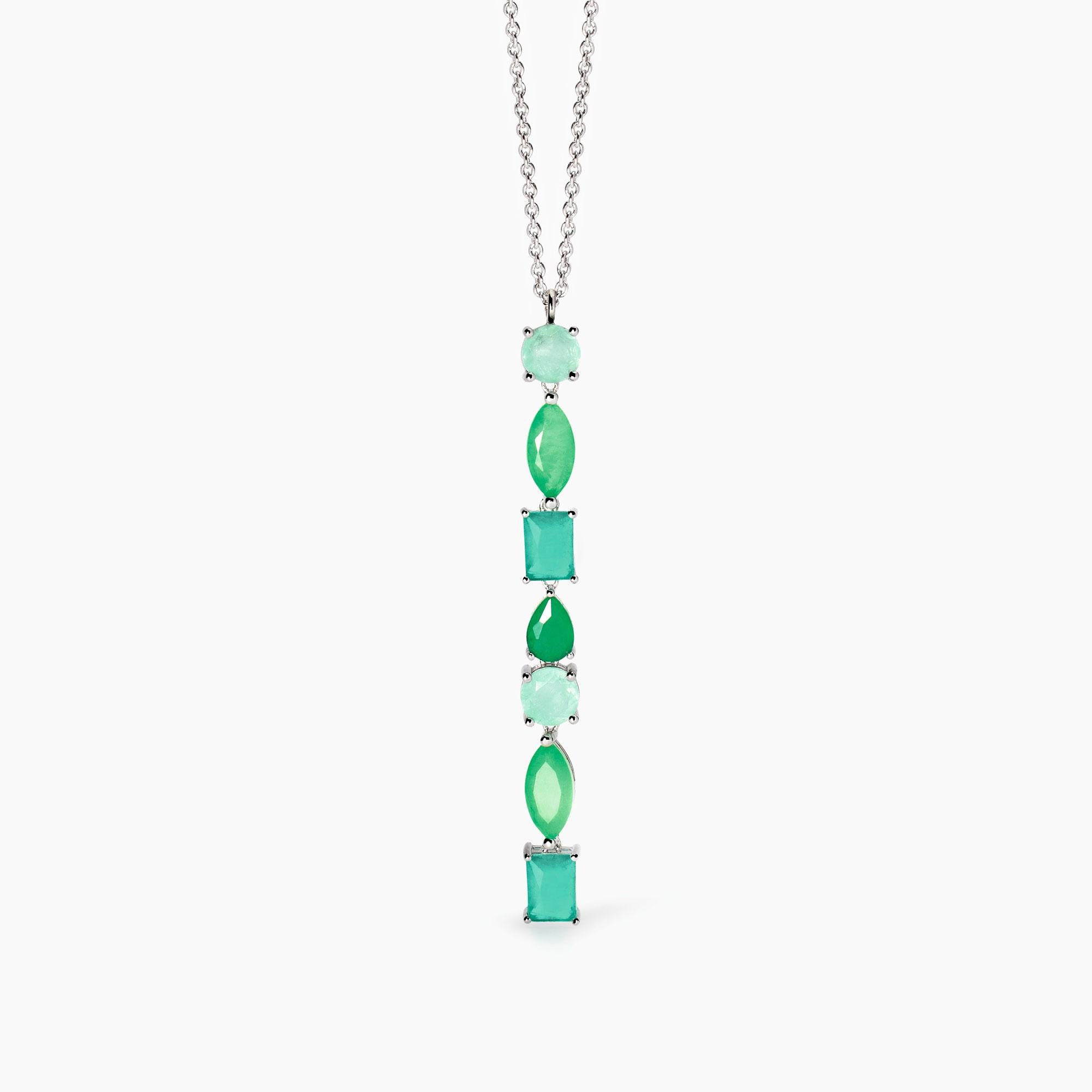 Girocollo Mabina in argento con fusion stone glass verde pendente