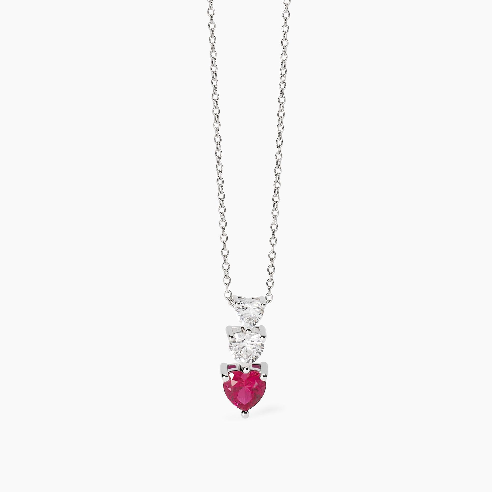Girocollo Mabina in argento con cuori in zirconi e rubino sintetico