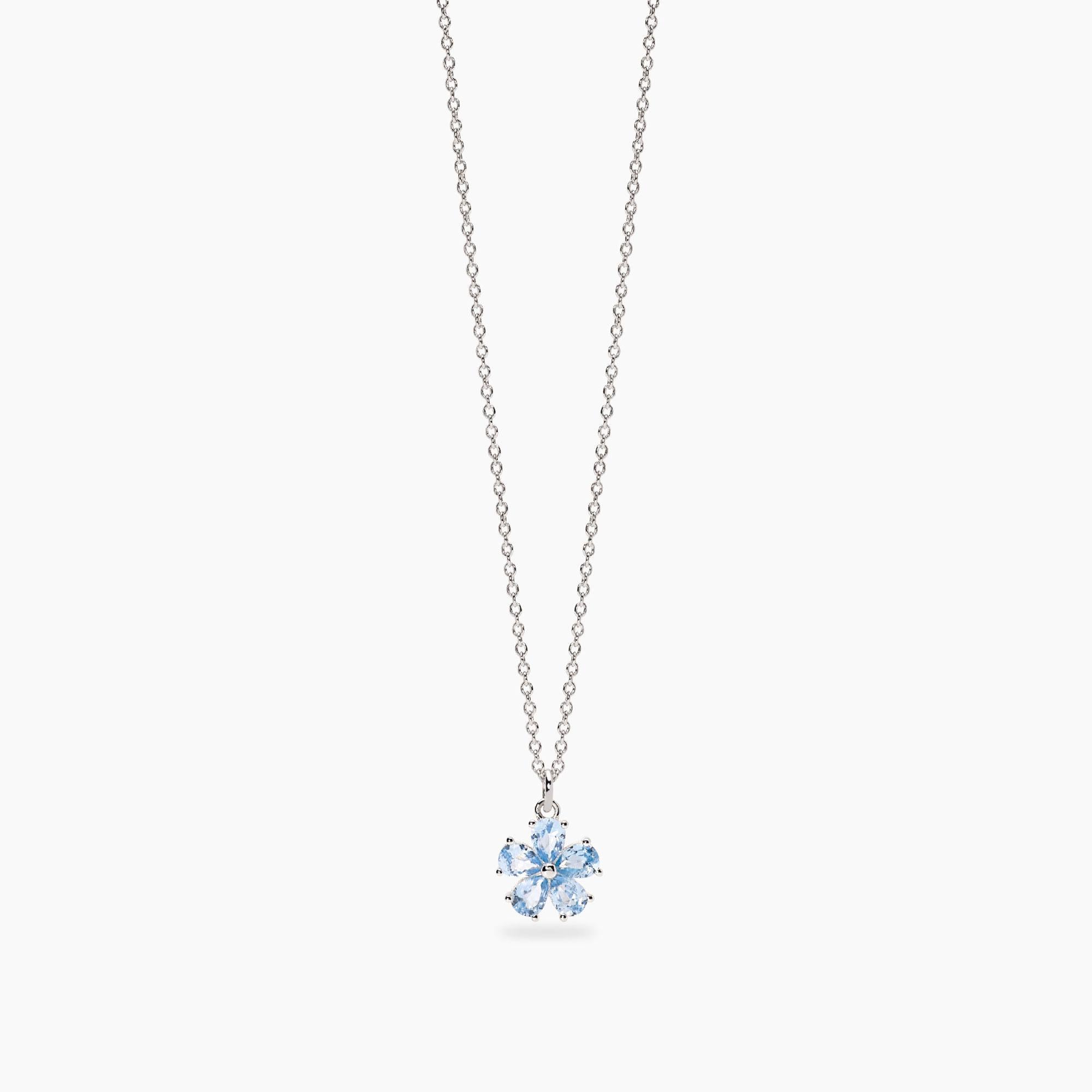 Collana Mabina in argento con fiore di acquamarine sintetiche